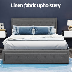 Artiss Bed Frame Queen Size Gas Lift Grey TIYO