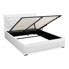 Artiss Bed Frame Queen Size Gas Lift White TIYO