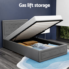 Artiss Bed Frame King Single Size Gas Lift Storage Mattress Base Wooden Grey