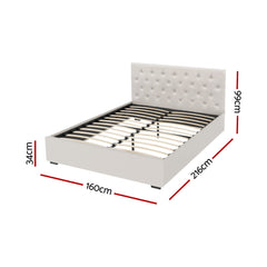 Artiss Bed Frame Queen Size Gas Lift Beige VILA