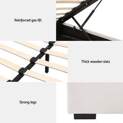 Artiss Bed Frame Queen Size Gas Lift Beige VILA