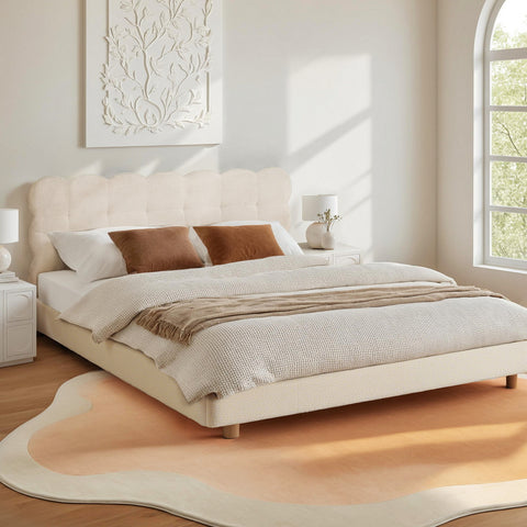 Artiss Double Bed Frame Cloud Headboard Boucle Fabric Mattress Platform Base White