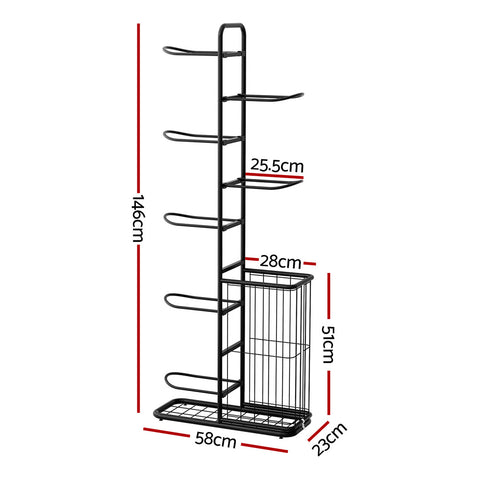Everfit Ball Storage Rack Sports Equipment Organizer 7-Tier with Basket for Garage Gym Black
