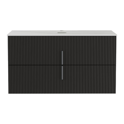Cefito Vanity Unit 900mm Bathroom Cabinet Storage Wall Hung Black Timber Front
