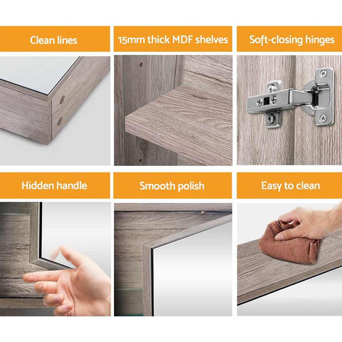 Cefito Bathroom Mirror Cabinet 900x720mm Oak