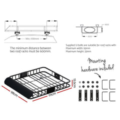 Giantz Universal Car Roof Rack Basket Luggage Vehicle Cargo Carrier 111cm Black