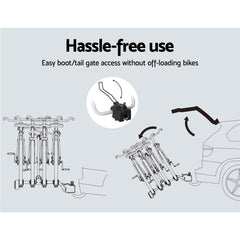 Giantz 4 Bicycle Bike Carrier Rack Car Towbar Hitch Ball Mount Tail light Silver