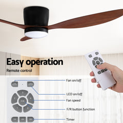 Devanti 52'' Ceiling Fan DC Motor w/Light w/Remote - Dark Wood