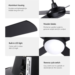 Devanti 52'' Ceiling Fan DC Motor w/Light w/Remote - Black