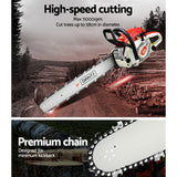 Giantz 65cc Petrol Chainsaw 24 Inch Bar Chain Saw Tree Pruner 2 Stroke E-Start