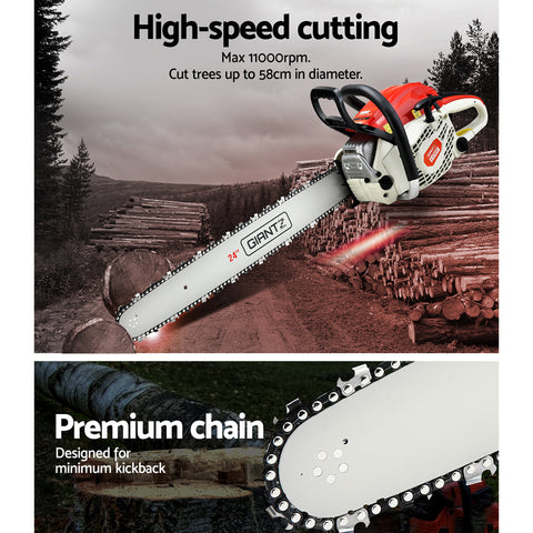 Giantz 65cc Petrol Chainsaw 24 Inch Bar Chain Saw Tree Pruner 2 Stroke E-Start