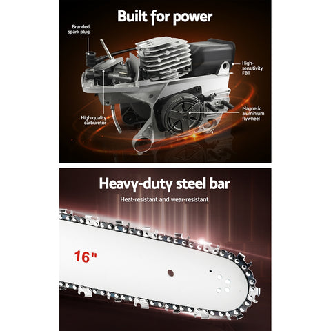 Giantz Chainsaw Petrol 45CC 16" Bar Commercial E-Start Pruning Chain Saw 1.7kW