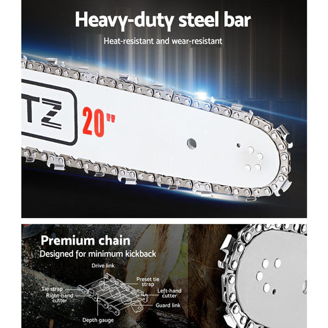 Giantz Chainsaw Petrol 58CC 20" Bar Commercial E-Start Pruning Chain Saw White