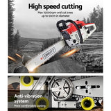 Giantz Chainsaw Petrol 58CC 20" Bar Commercial E-Start Pruning Chain Saw White