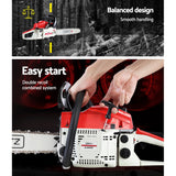Giantz Chainsaw Petrol 58CC 20" Bar Commercial E-Start Pruning Chain Saw White
