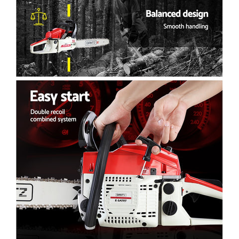 Giantz Chainsaw Petrol 58CC 20" Bar Commercial E-Start Pruning Chain Saw White