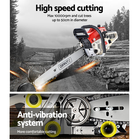 Giantz Chainsaw Petrol 45CC 18" Bar Commercial E-Start Pruning Chain Saw