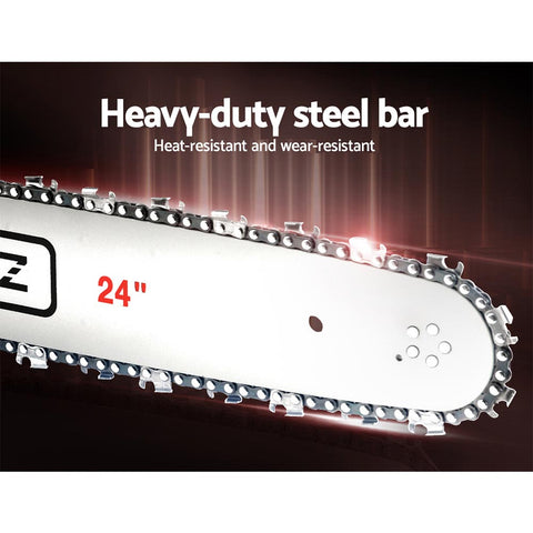 Giantz 62cc Petrol Chainsaw 24 Inch Bar Chain Saw Tree Pruner 2 Stroke E-Start