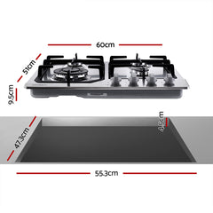 Devanti Gas Cooktop 60cm 4 Burner Silvir