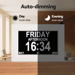 Artiss 8" Digital Day Clock Calendar Alarm White