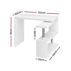 Artiss Computer Desk L-Shape Bookshelf White