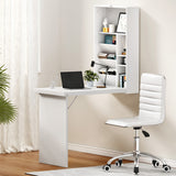 Artiss Computer Desk Office Chair Set PU Leather Wall Mount Foldable Table White