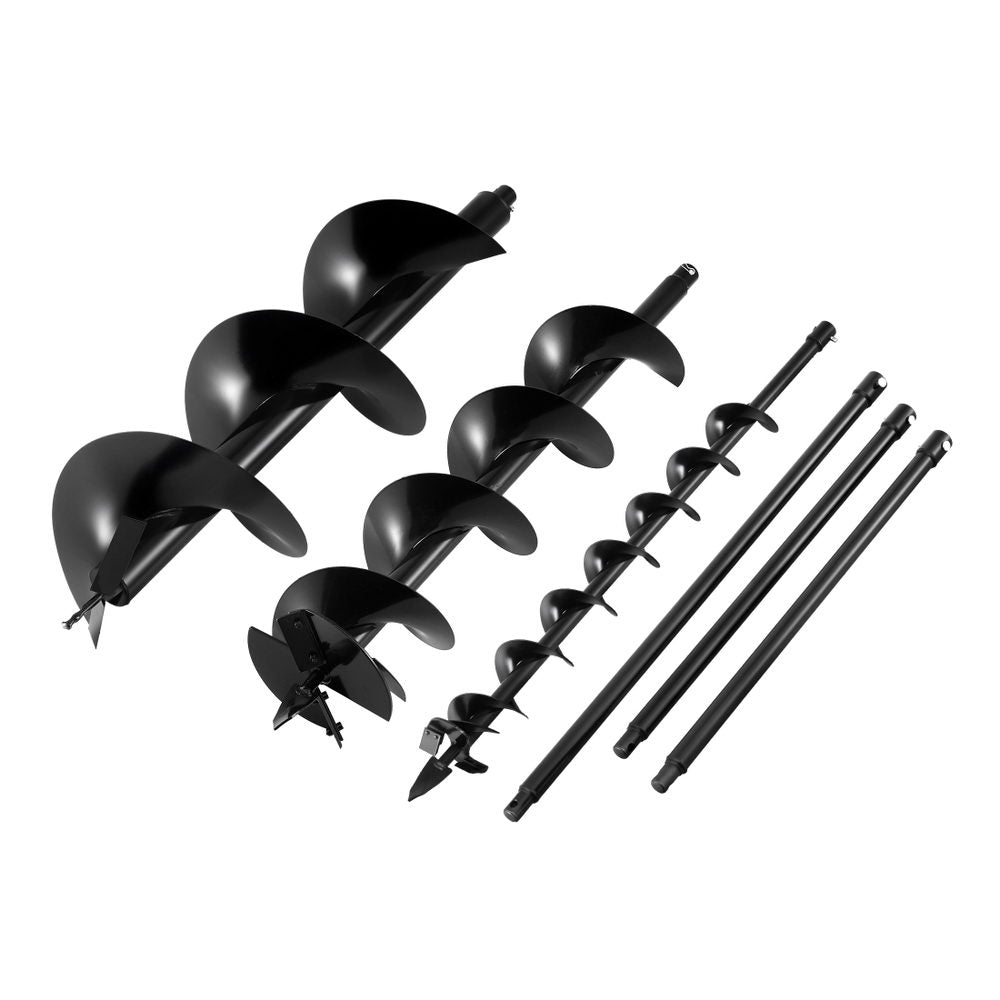 Giantz Post Hole Digger Auger Drill Bit Set 100mm 200mm 300mm Carbon Steel Black