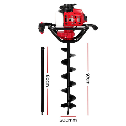 Giantz Post Hole Digger 200mm Petrol Drill Extension Auger Bits