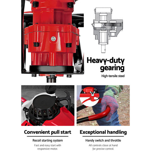 Giantz Post Hole Digger 92CC Petrol Motor Drill Extension Auger Bits Kits