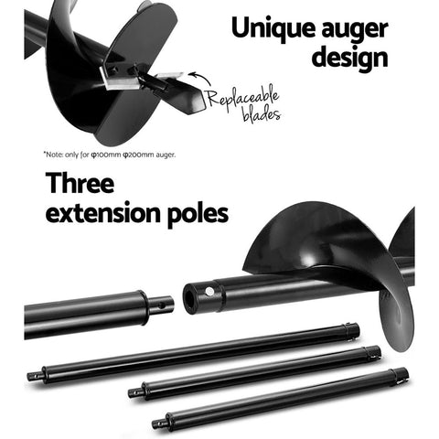 Giantz Post Hole Digger 92CC Petrol Motor Drill Extension Auger Bits Kits
