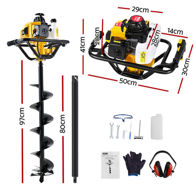 Giantz Post Hole Digger 200mm Petrol Drill Auger Extension Bits