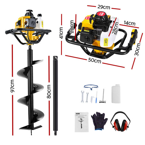 Giantz Post Hole Digger 300mm Petrol Drill Auger Extension Bits