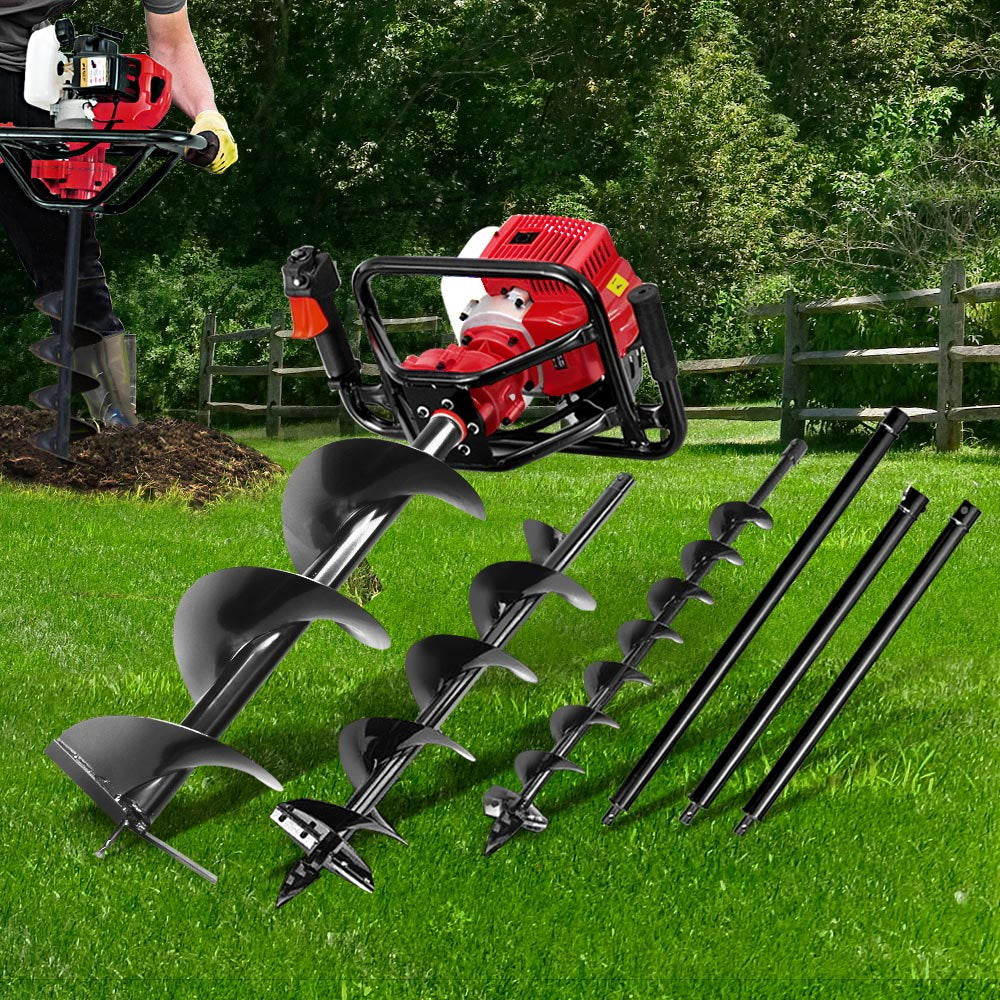Giantz Post Hole Diggers 65CC Petrol Digger Extension Auger Bits