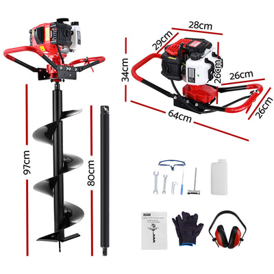 Giantz Post Hole Digger 300mm Petrol Drill Auger Extension Bits