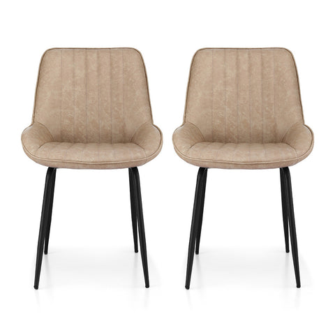 Artiss 2x Dining Chairs Retro PU Leather Kitchen Lounge Cafe Accent Chair Khaki
