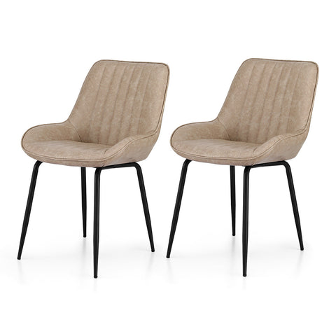 Artiss 2x Dining Chairs Retro PU Leather Kitchen Lounge Cafe Accent Chair Khaki
