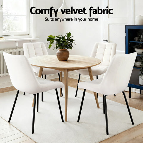 Artiss 2x Dining Chairs Velvet Tufted Kitchen Lounge Cafe Accent Chair Beige