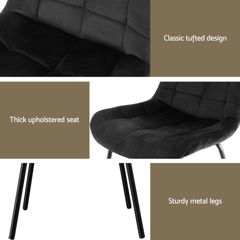 Artiss 2x Dining Chairs Velvet Tufted Kitchen Lounge Cafe Accent Chair Black