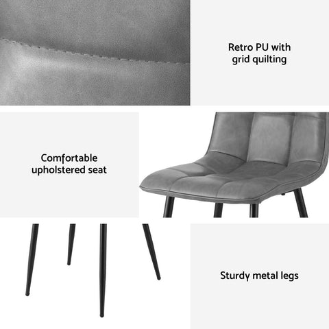 Artiss 4x Dining Chairs Retro PU Leather Kitchen Lounge Cafe Accent Chair Grey