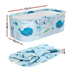 Weisshorn Foldable Bathtub PVC Spa Bucket Inflatable Cushion 134x65cm Blue