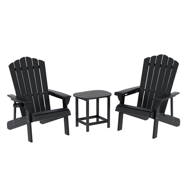 Gardeon Outdoor Table and Chairs HDPE Adirondack Beach Chair Sun Lounge Patio Furniture Garden Black