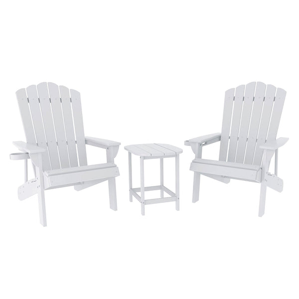 Gardeon Outdoor Table and Chairs HDPE Adirondack Beach Chair Sun Lounge Patio Furniture Garden White