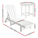 Gardeon Sun Lounge Lounger Table and Chairs Beach Chair Adirondack HDPE Patio Outdoor Furniture Wheels White