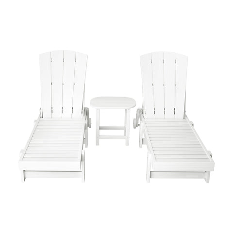 Gardeon Sun Lounge Lounger Table and Chairs Beach Chair Adirondack HDPE Patio Outdoor Furniture Wheels White