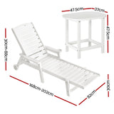 Gardeon Sun Lounge Lounger Beach Chair HDPE Patio Outdoor Furniture with Wheels White