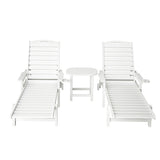 Gardeon Sun Lounge Lounger Beach Chair HDPE Patio Outdoor Furniture with Wheels White