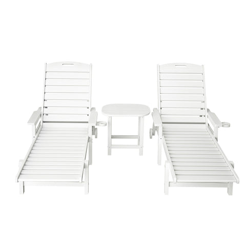 Gardeon Sun Lounge Lounger Beach Chair HDPE Patio Outdoor Furniture with Wheels White