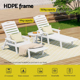 Gardeon Sun Lounge Lounger Beach Chair HDPE Patio Outdoor Furniture with Wheels White