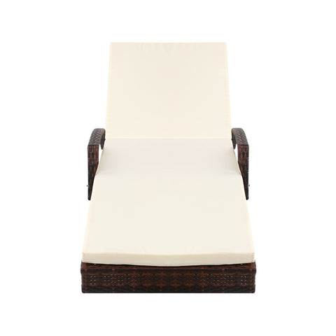 Gardeon Sun Lounge Wicker Lounger Outdoor Furniture Beach Chair Patio Adjustable Cushion Brown