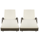 Gardeon 2PC Sun Lounge Wicker Lounger Outdoor Furniture Beach Chair Adjustable Cushion Grey&Beige